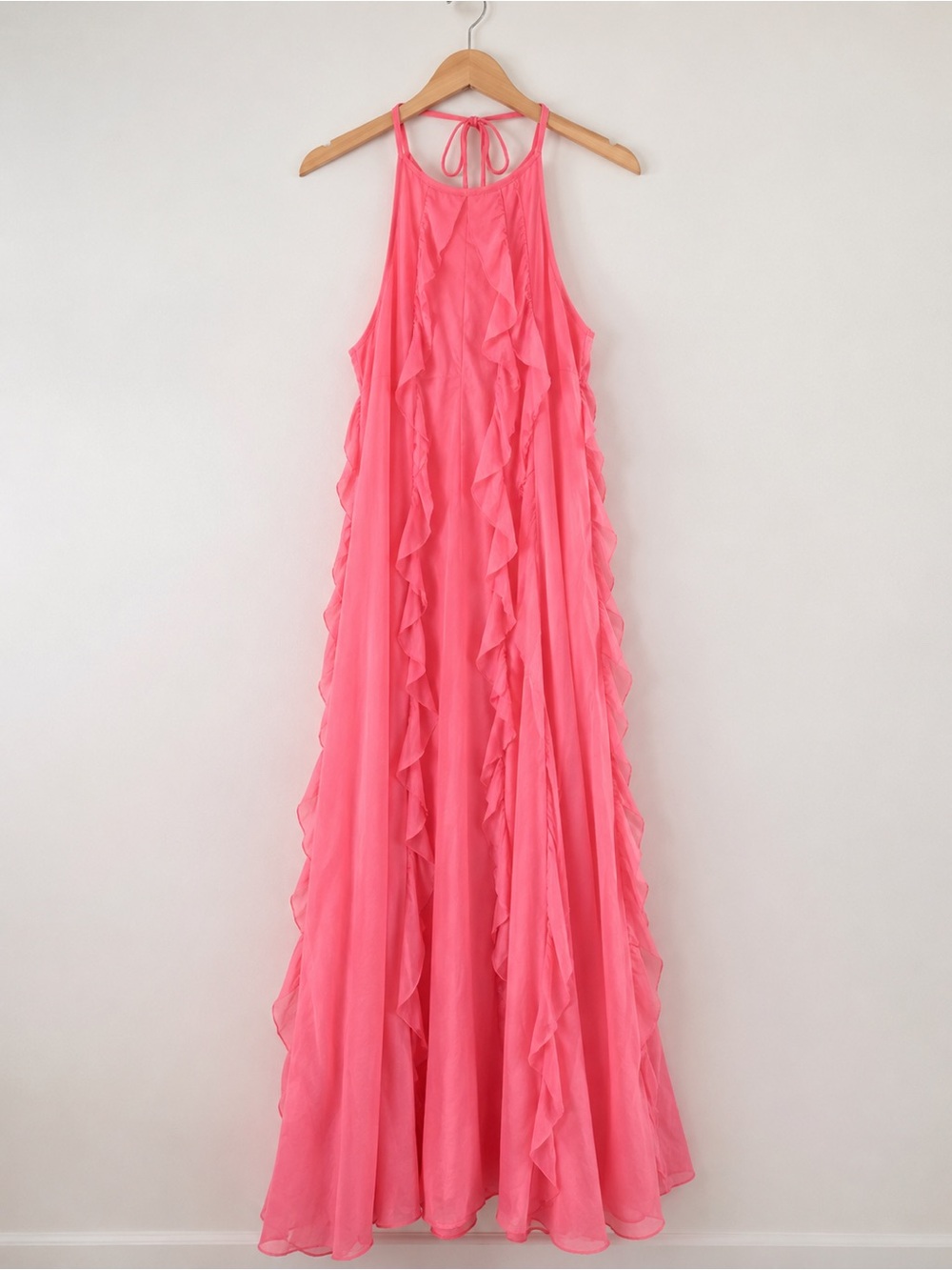 NWT STAUD Marike Coral Pink Ruffle Halter Maxi Dress Wedding Guest Dress Size 4 - Picture 4 of 8